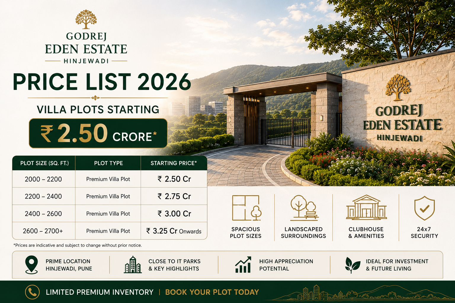 Godrej Eden Estate Hinjewadi Price List 2026 -- Villa Plots Starting Rs 2.50 Crore